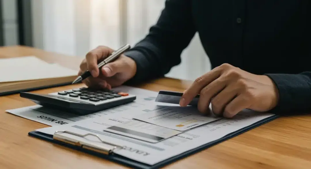Person analyzing credit card debt statements