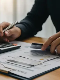 Person analyzing credit card debt statements