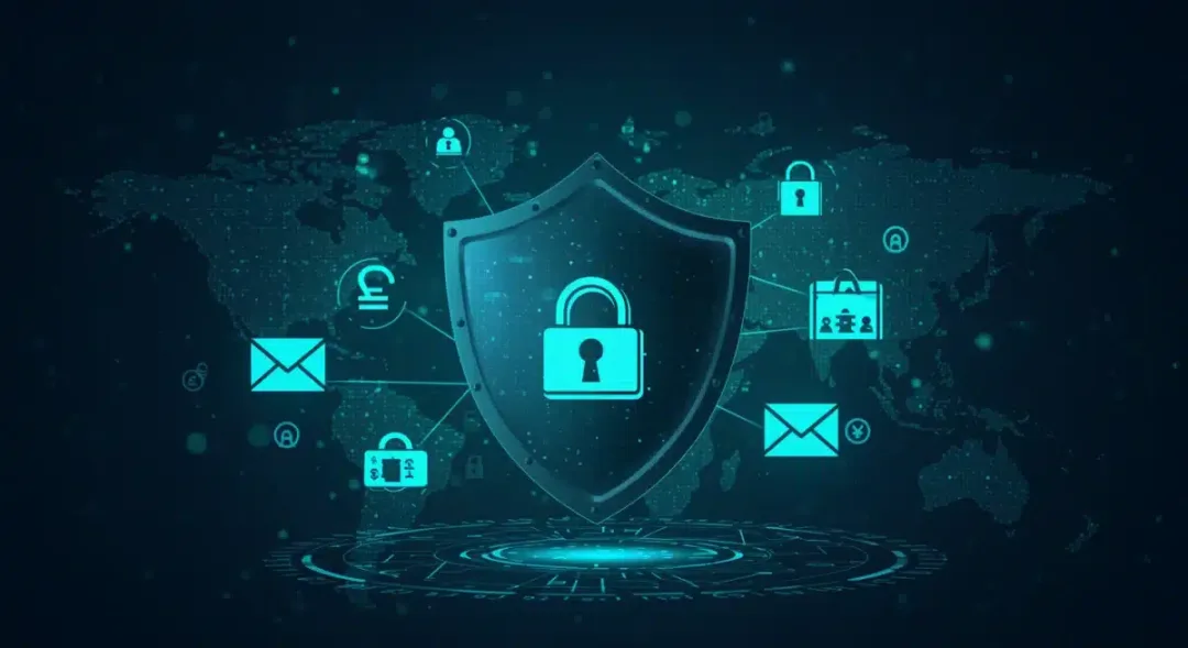 Cybersecurity shield protecting financial data from phishing attacks
