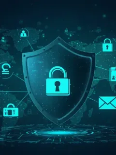 Cybersecurity shield protecting financial data from phishing attacks