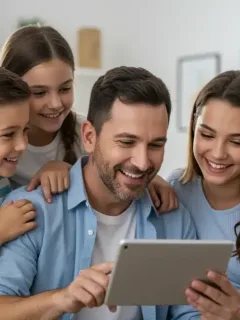 Smiling family reviewing finances, symbolizing Child Tax Credit benefits