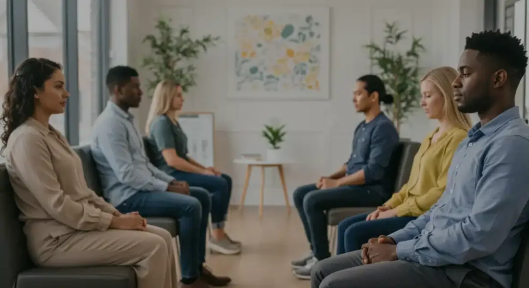 Diverse individuals engaging in therapy, symbolizing New Mental Health Benefits in 2026.