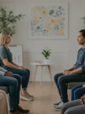 Diverse individuals engaging in therapy, symbolizing New Mental Health Benefits in 2026.