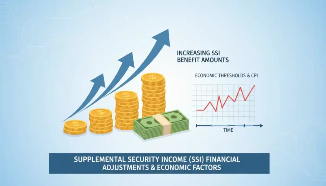 Financial graphic depicting rising SSI benefit amounts and economic thresholds