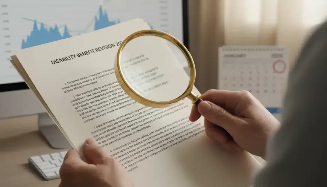 Hands reviewing official documents concerning disability benefits updates for early 2026