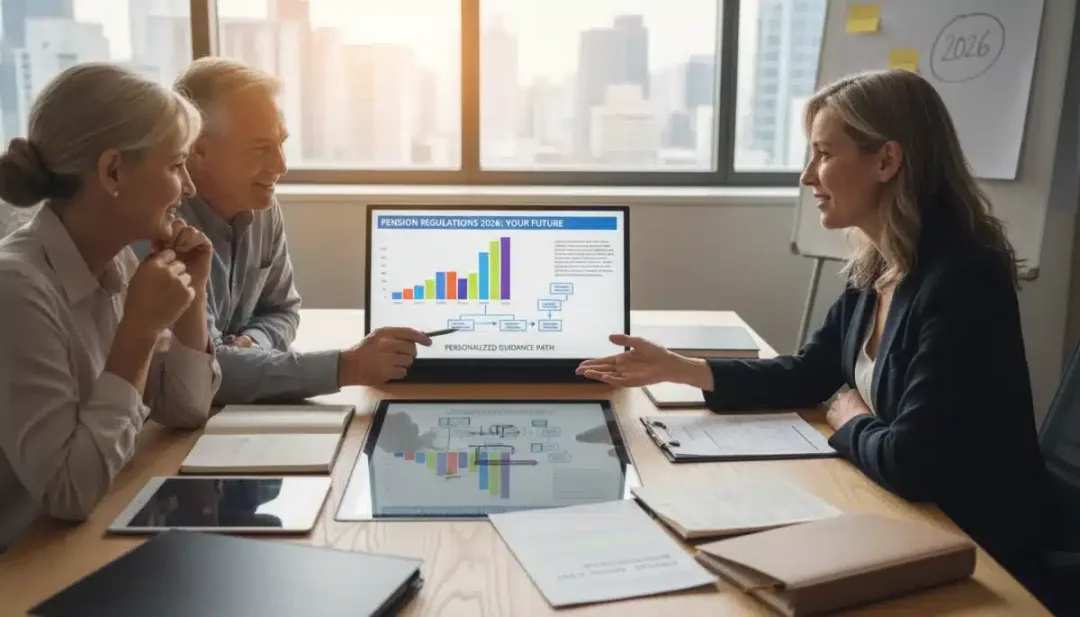 Financial advisor explaining 2026 pension regulations to a couple