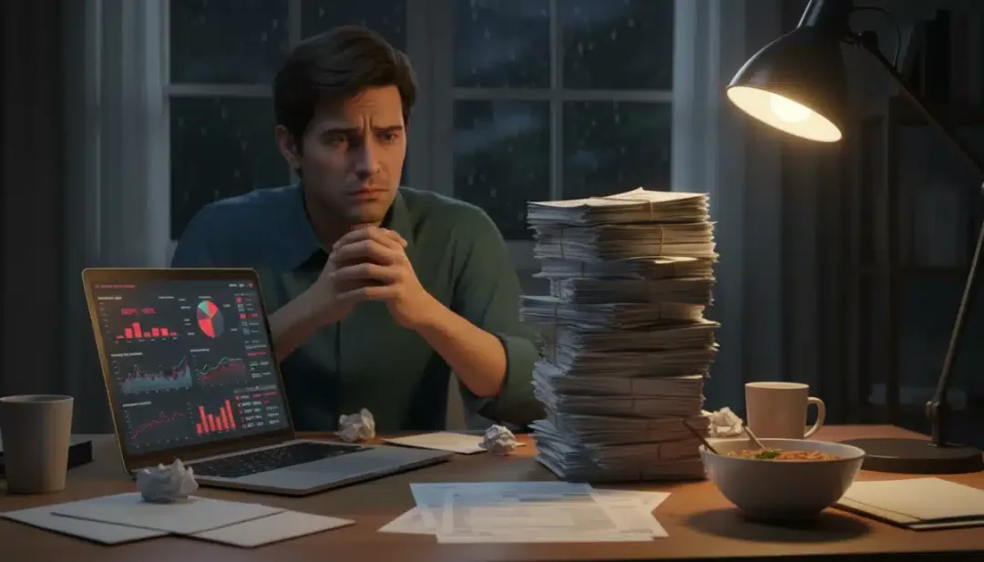 Person looking at bills, stressed about rising consumer debt