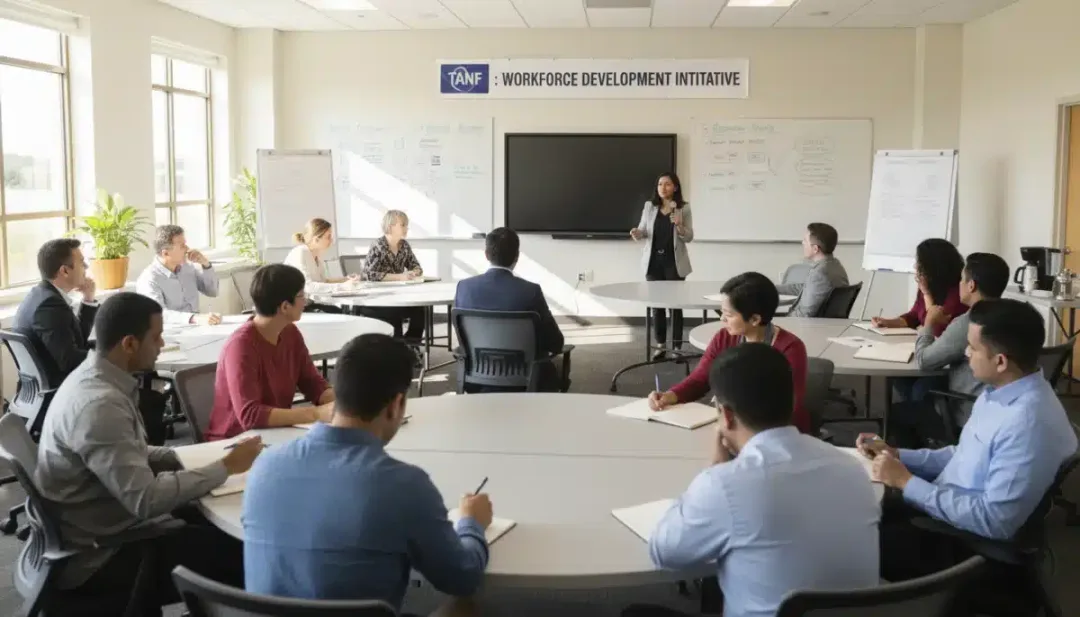 Adults engaged in a job training program