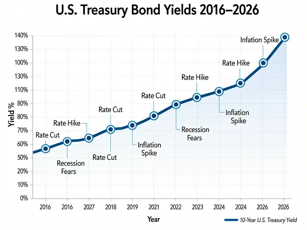 Historical yield trends of US Treasury bonds graph