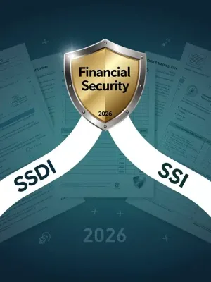 Illustration comparing SSDI and SSI paths to financial security in 2026