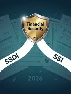 Illustration comparing SSDI and SSI paths to financial security in 2026