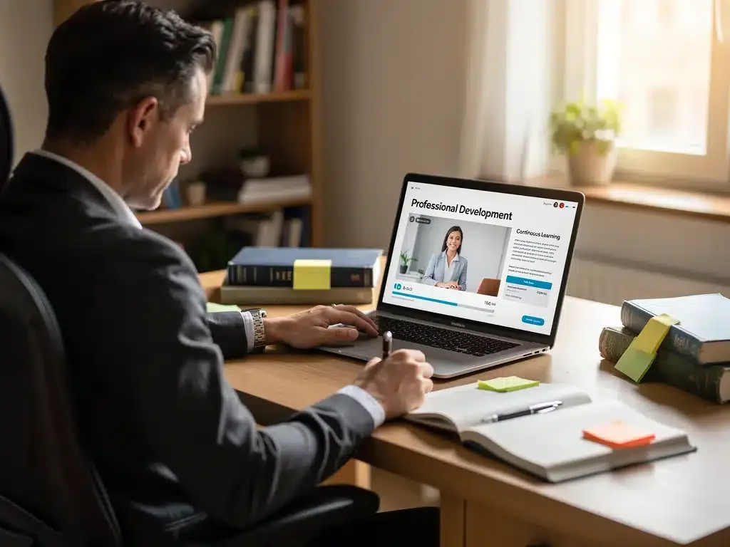 Employee engaging in online professional development training