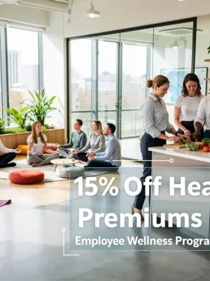 Employees engaged in diverse wellness activities, symbolizing health premium reductions.