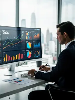 Investor analyzing financial dashboard for 2026 portfolio optimization