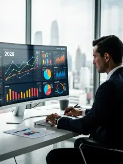 Investor analyzing financial dashboard for 2026 portfolio optimization