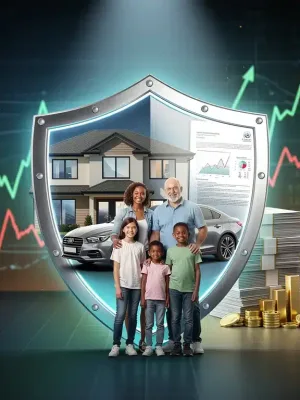 Shield protecting diverse assets against a backdrop of economic graphs for 2026