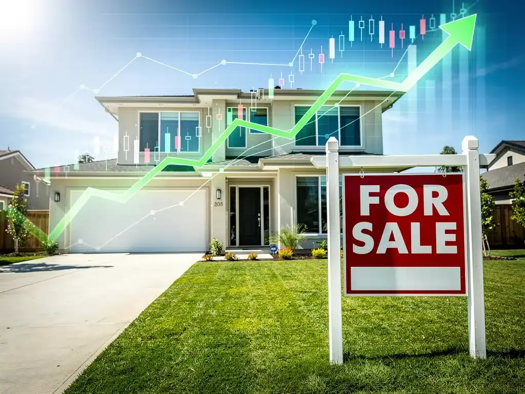 Home with financial charts symbolizing home equity growth