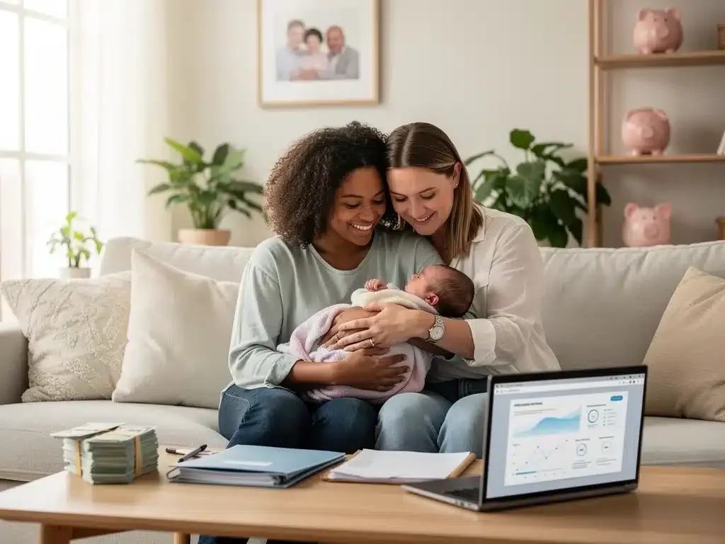 Happy family with newborn benefiting from parental leave savings