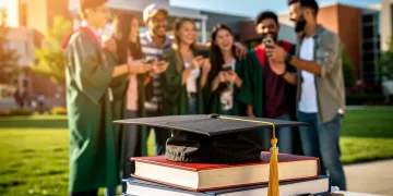 Students celebrating on campus, symbolising academic success and credit savings.