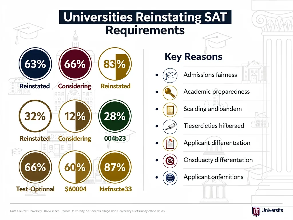 Infographic detailing the percentage of universities reinstating SAT scores and reasons behind the policy shift.