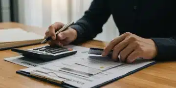 Person analyzing credit card debt statements