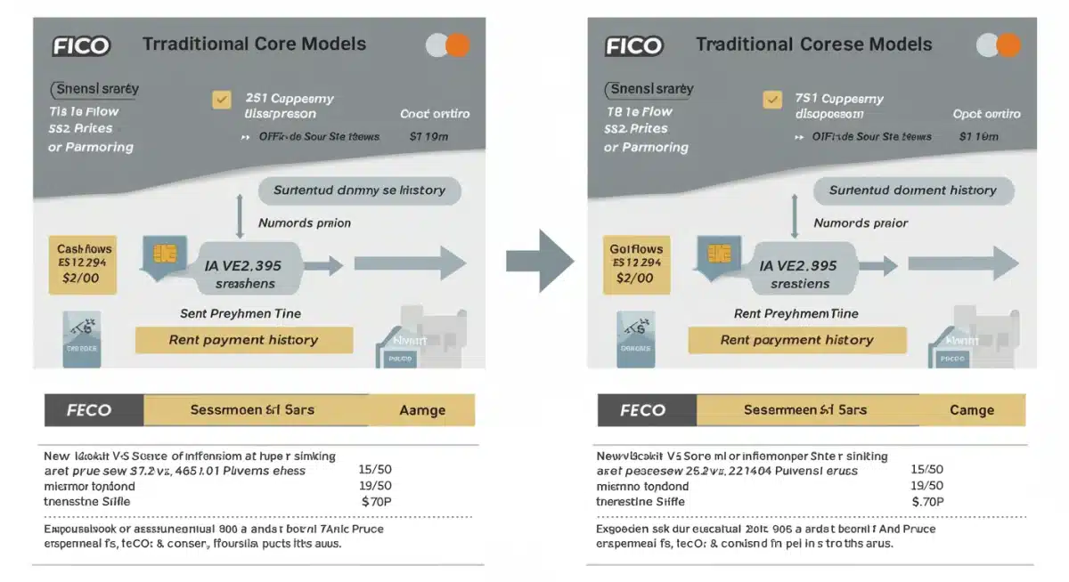 Comparison of old and new FICO score models with changing criteria