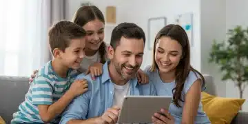 Smiling family reviewing finances, symbolizing Child Tax Credit benefits