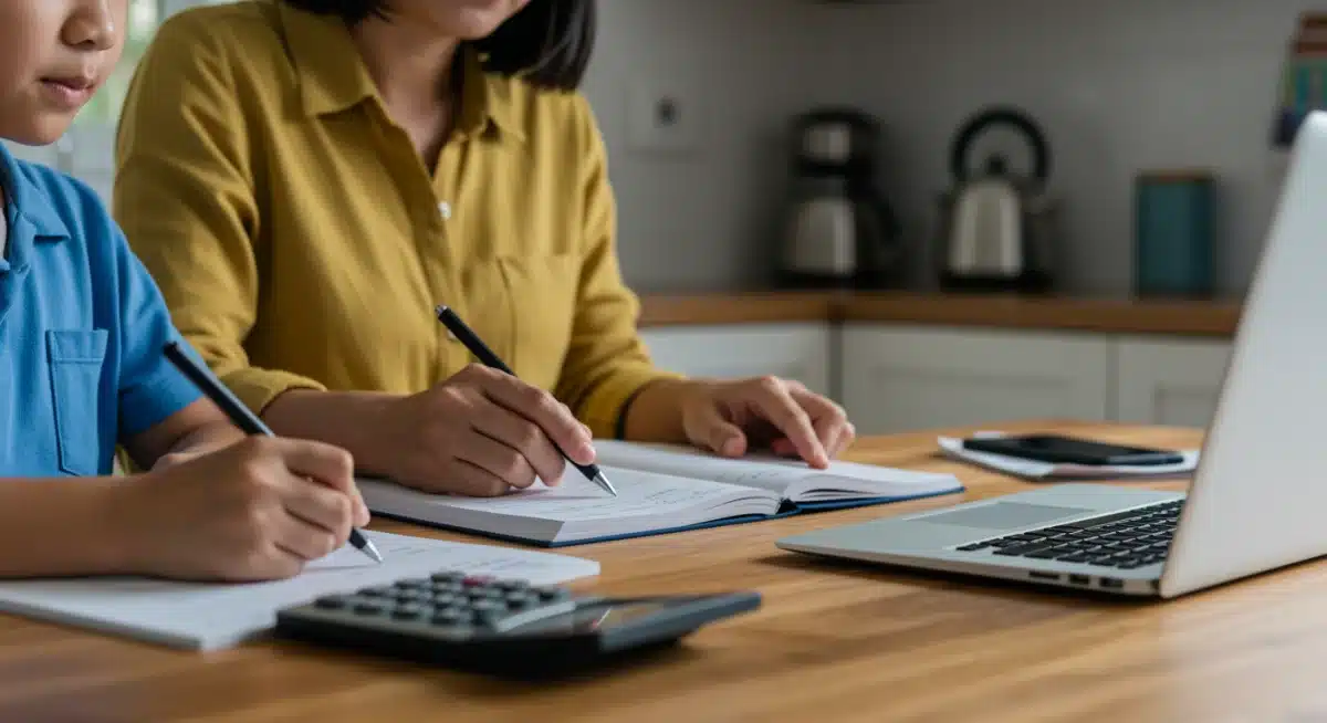 Parent and child doing homework, symbolizing financial planning impact