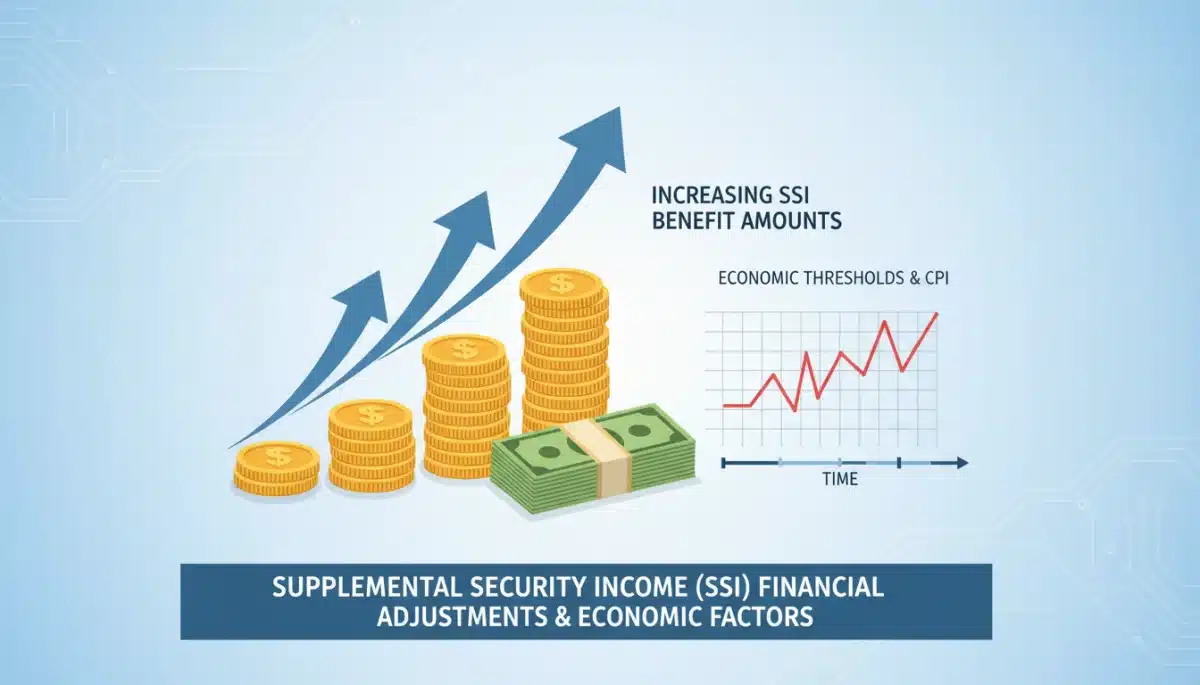 Financial graphic depicting rising SSI benefit amounts and economic thresholds
