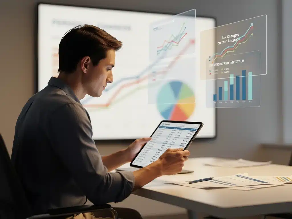Person analyzing financial statements on a tablet, reflecting on tax law changes.